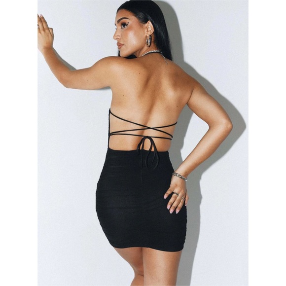 New Princess Polly Undiscovered black strappy tie up mini dress Size 6 - Picture 2 of 10